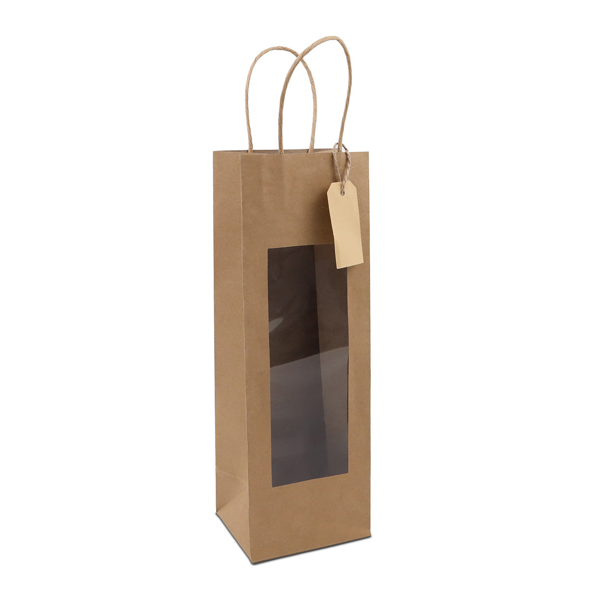 Papieren tassen met gedraaid handvat - cadeautasjes met venster en hangtag