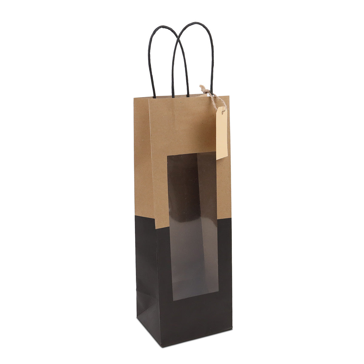 Papieren tassen met gedraaid handvat - cadeautasjes met venster en hangtag