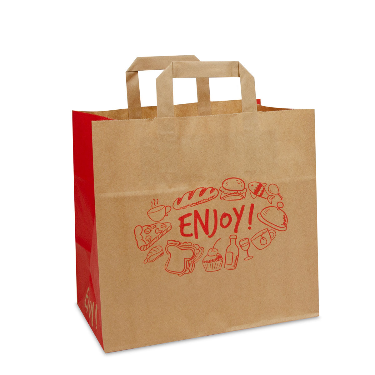 Papieren kraft tassen met platte lussen - take away - Enjoy bruin