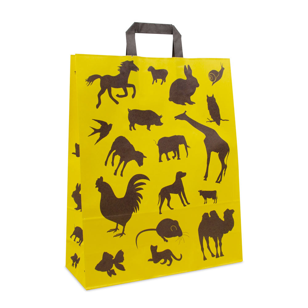 Papieren FSC® kraft tassen met platte lussen - Dieren