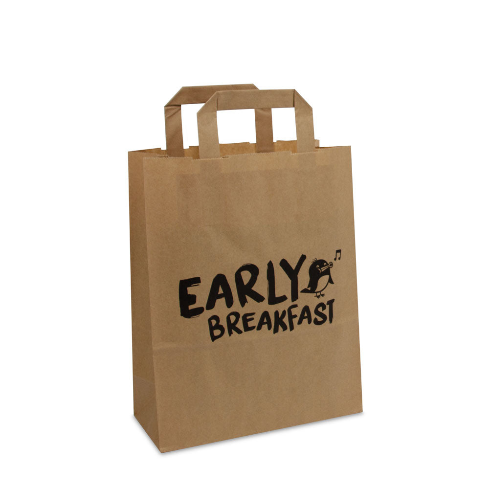 Papieren kraft tassen met platte lussen - take away - Early breakfast