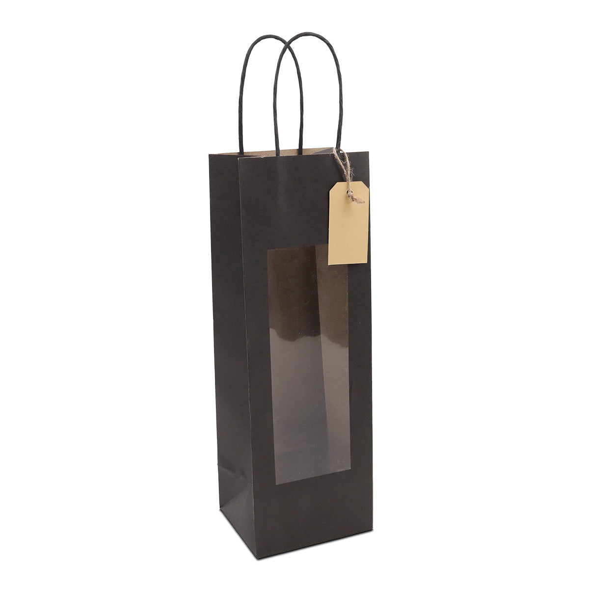 Papieren tassen met gedraaid handvat - cadeautasjes met venster en hangtag