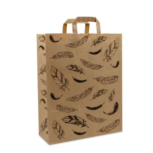Papieren  FSC® kraft tassen met platte lussen - Veertjes