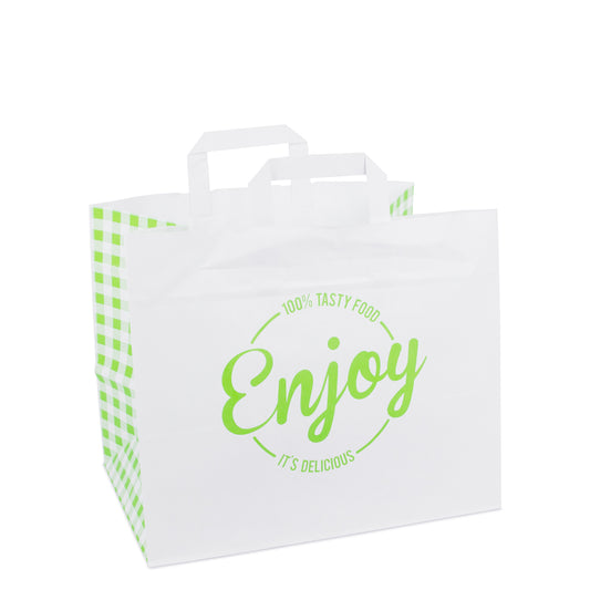 Papieren tassen met platte lussen - take away - Enjoy groen