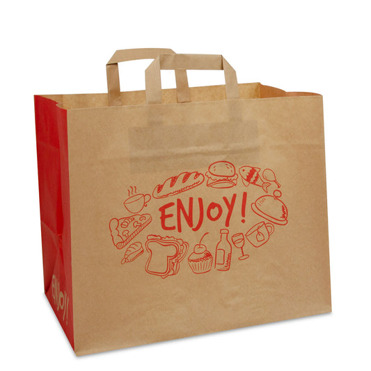 Papieren kraft tassen met platte lussen - take away - Enjoy bruin